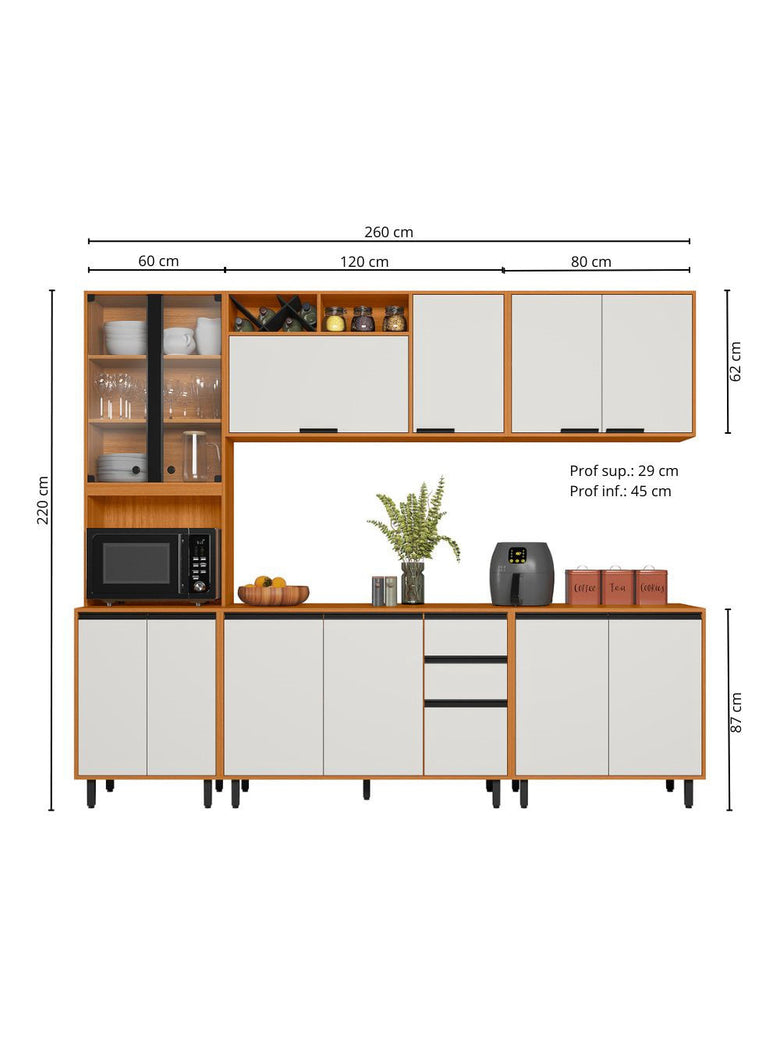 Cozinha Modulada Ravena 5 peças 11 Portas com Cristaleira Poliman Móveis
