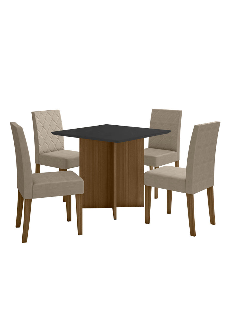 Sala de Jantar Helo 90x90 Com Vidro 4L Cadeiras Jade Poliman Móveis