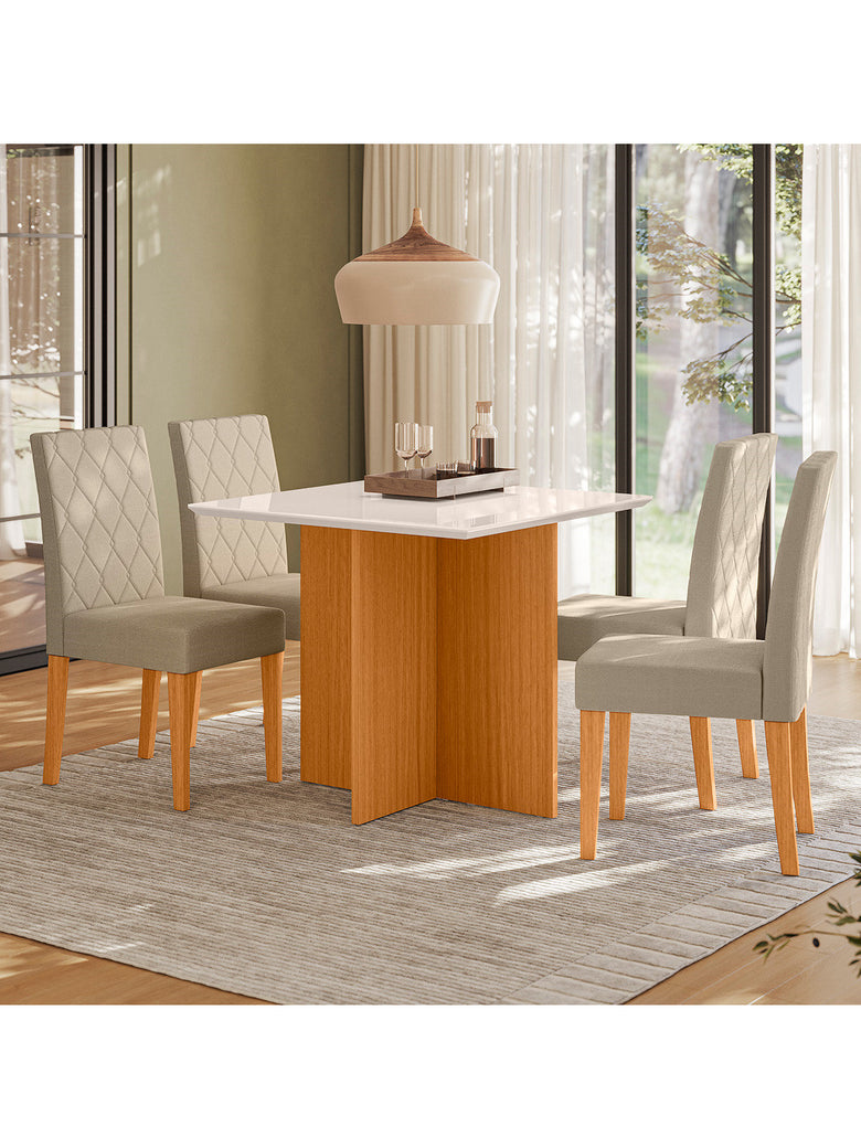 Sala de Jantar Helo 90x90 Com Vidro 4L Cadeiras Jade Poliman Móveis