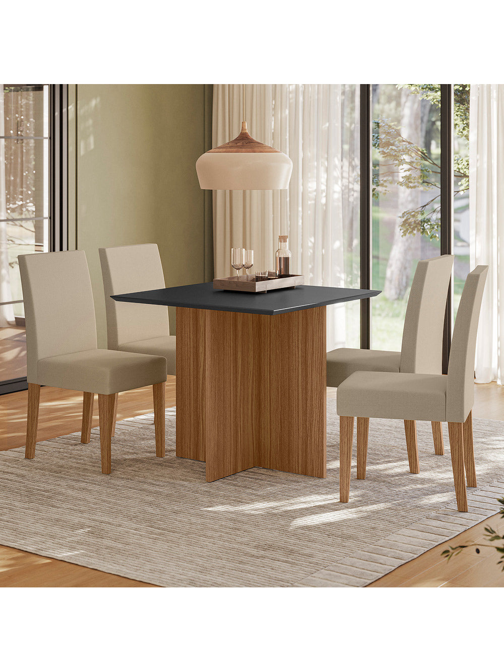 Sala de Jantar Helo 90x90 Com Vidro 4L Cadeiras Josi Poliman Móveis