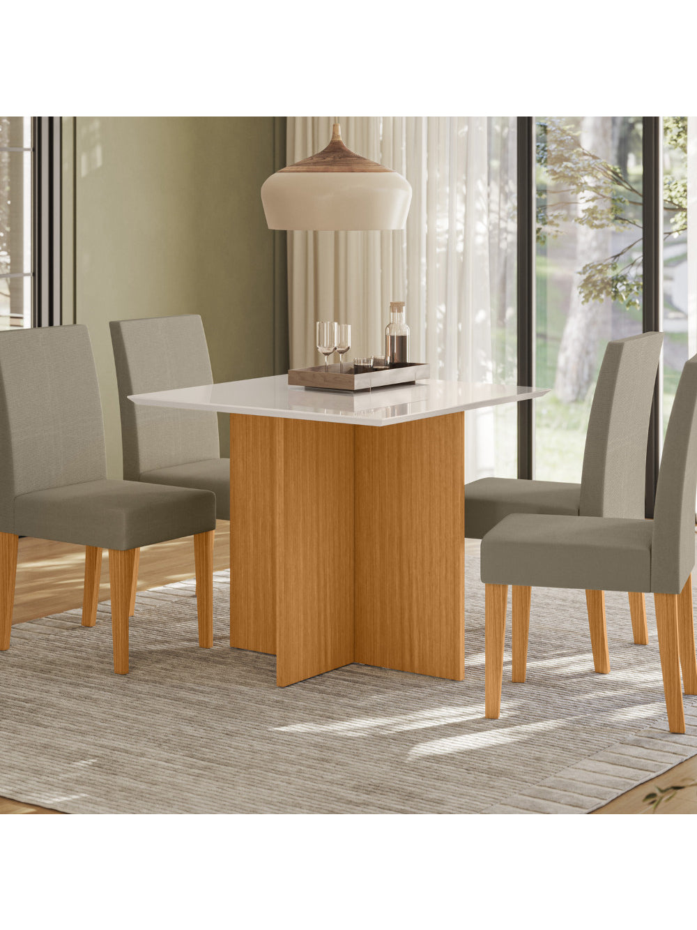 Sala de Jantar Helo 90x90 Com Vidro 4L Cadeiras Josi Poliman Móveis