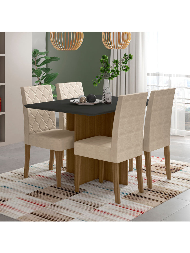 Sala de Jantar Helo 120x90 Com Vidro 4L Cadeiras Jade Poliman Móveis