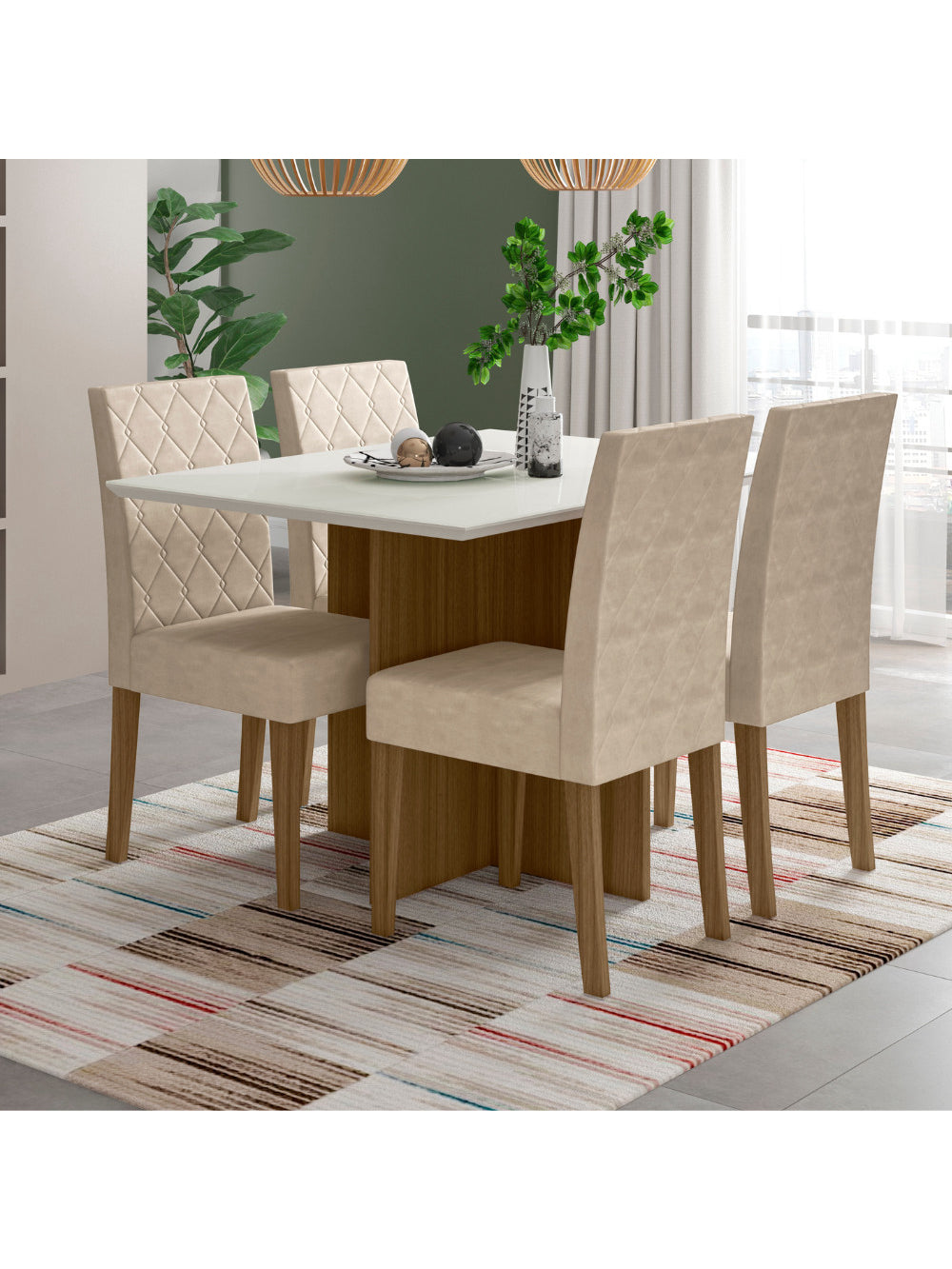 Sala de Jantar Helo 120x90 Com Vidro 4L Cadeiras Jade Poliman Móveis