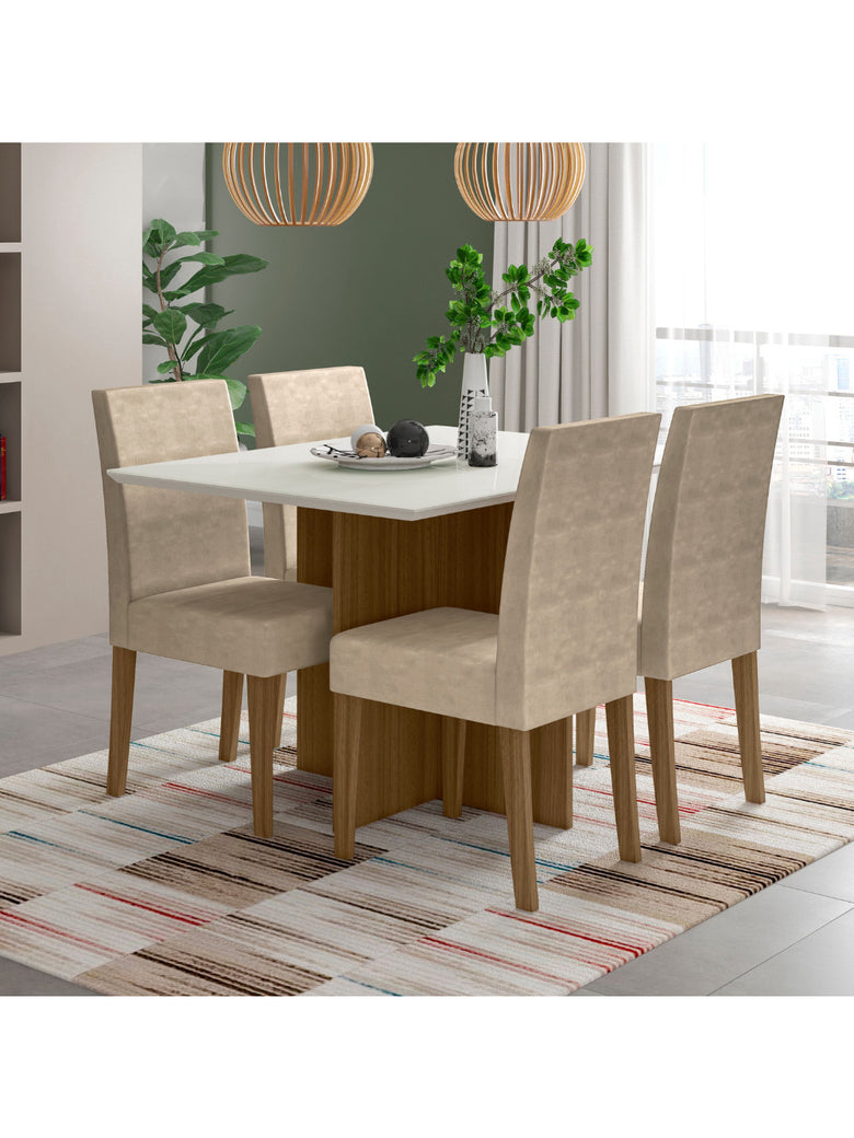 Sala de Jantar Helo 120x90 Com Vidro 4L Cadeiras Josi Poliman Móveis