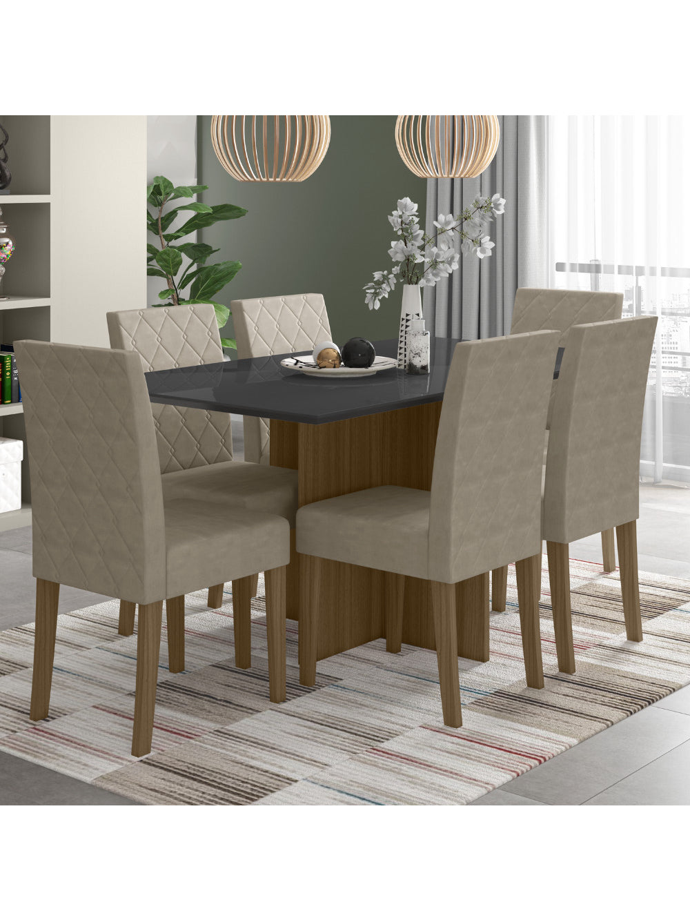 Sala de Jantar Helo 160 Tampo Chanf C/V 6L Cadeiras Jade Poliman Móveis