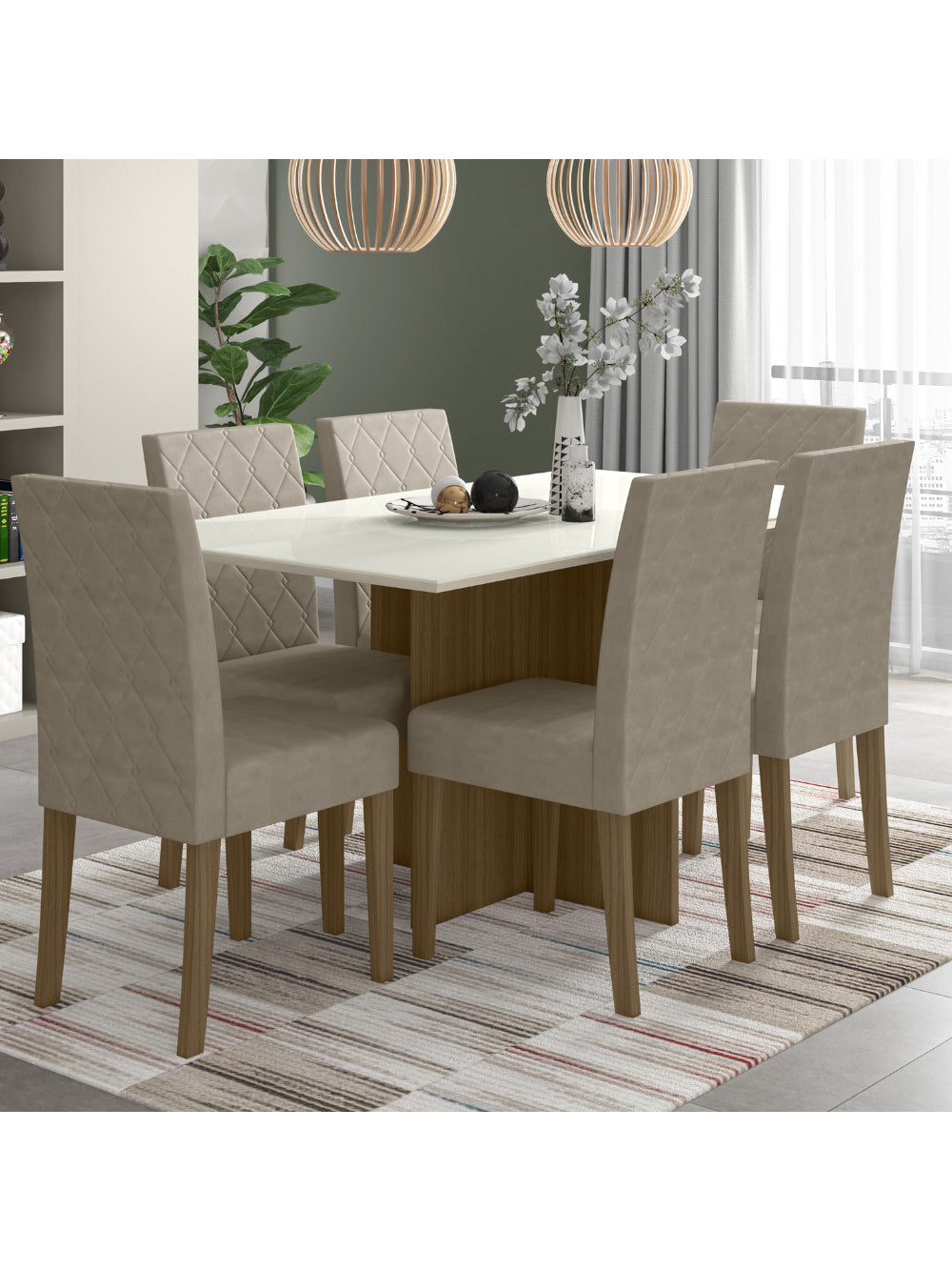 Sala de Jantar Helo 160 Tampo Chanf C/V 6L Cadeiras Jade Poliman Móveis
