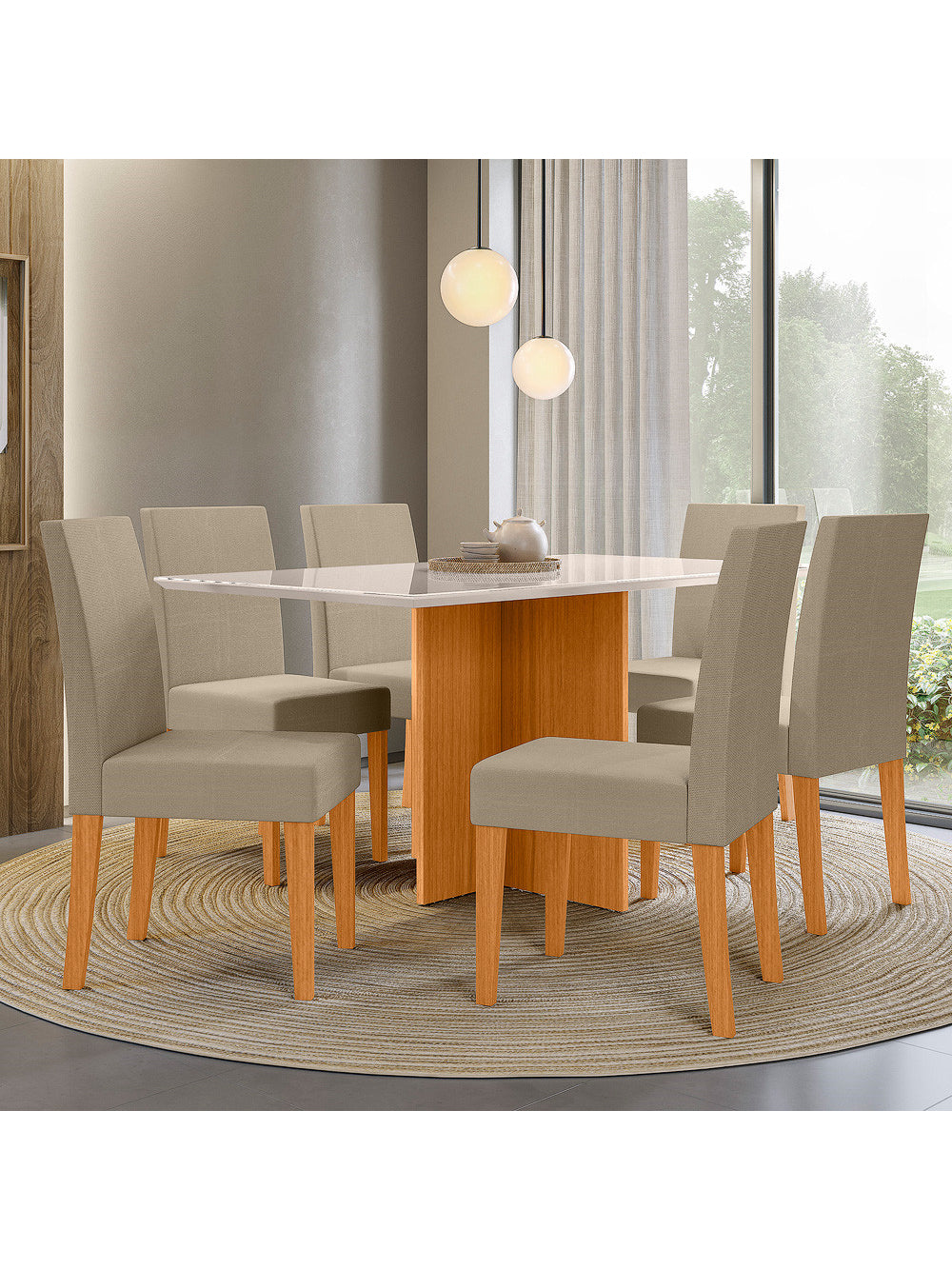 Sala de Jantar Helo 160 Tampo Chanf C/V 6L Cadeiras Jade Poliman Móveis