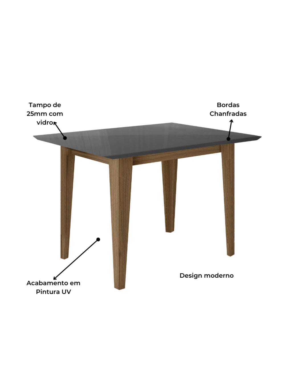 Sala de Jantar Kate 120x90 Com Vidro 4L Cadeiras Jade Poliman Móveis