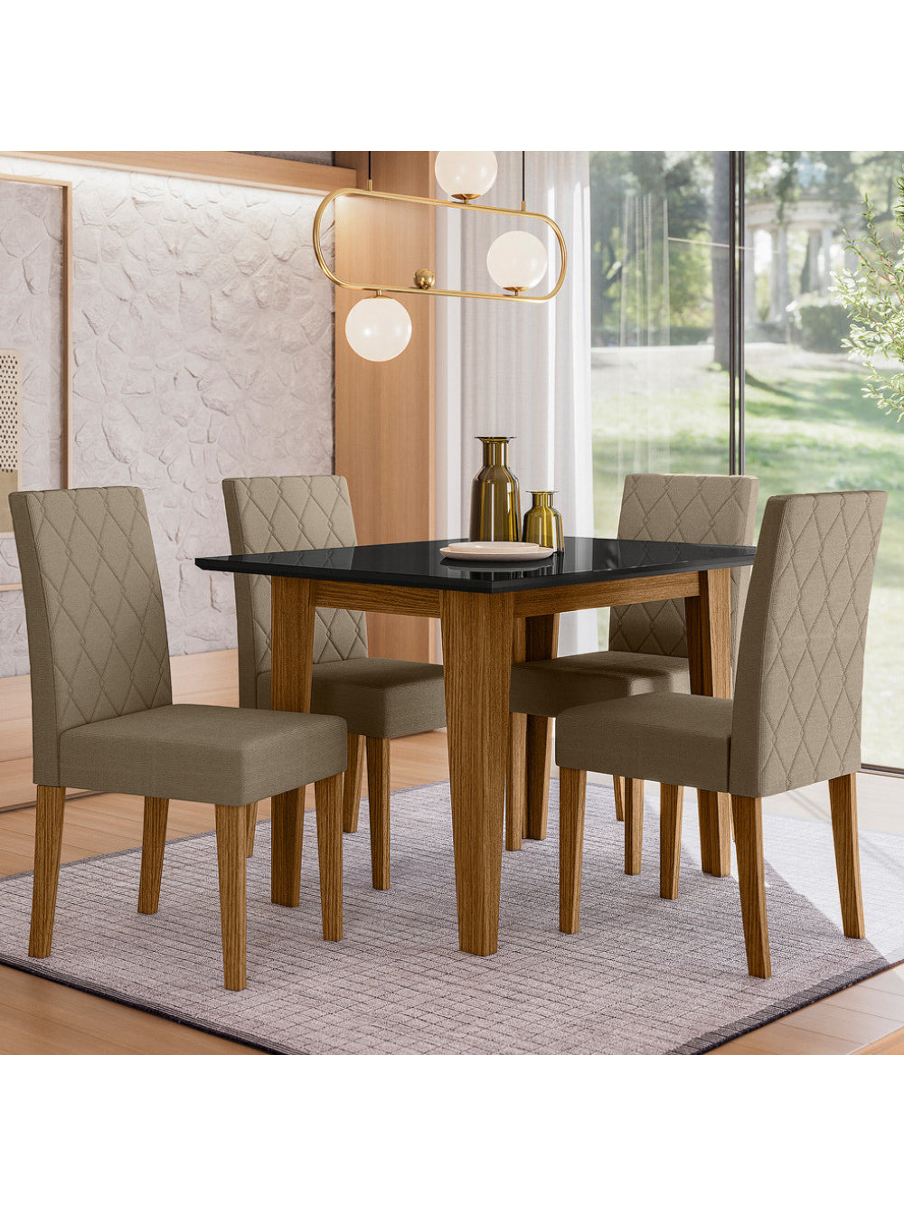 Sala de Jantar Kate 120x90 Com Vidro 4L Cadeiras Jade Poliman Móveis