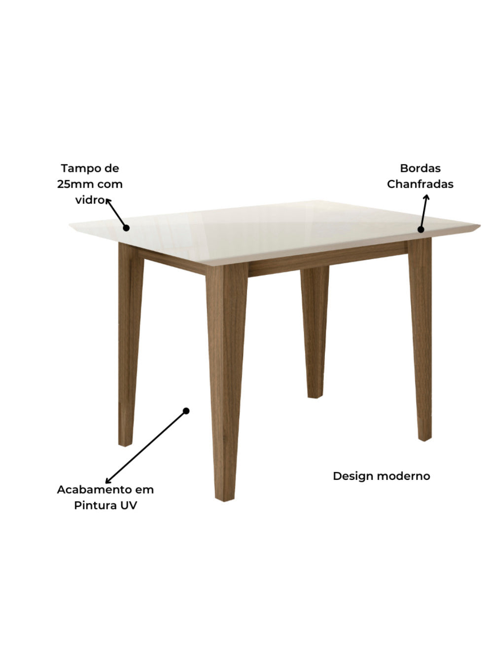 Sala de Jantar Kate 120x90 Com Vidro 4L Cadeiras Jade Poliman Móveis