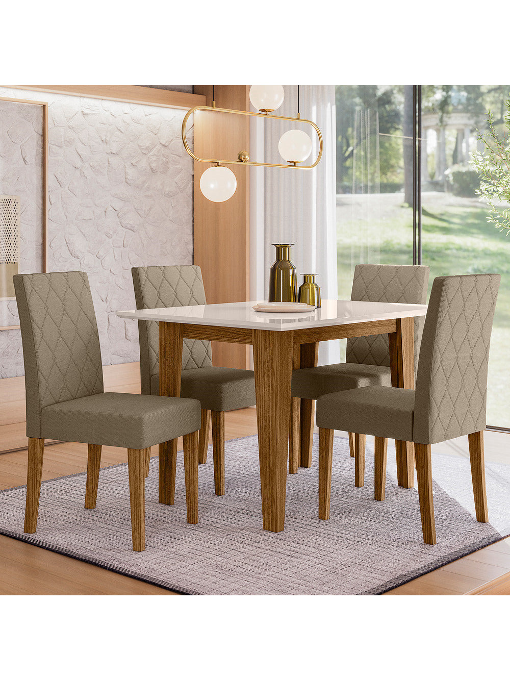 Sala de Jantar Kate 120x90 Com Vidro 4L Cadeiras Jade Poliman Móveis