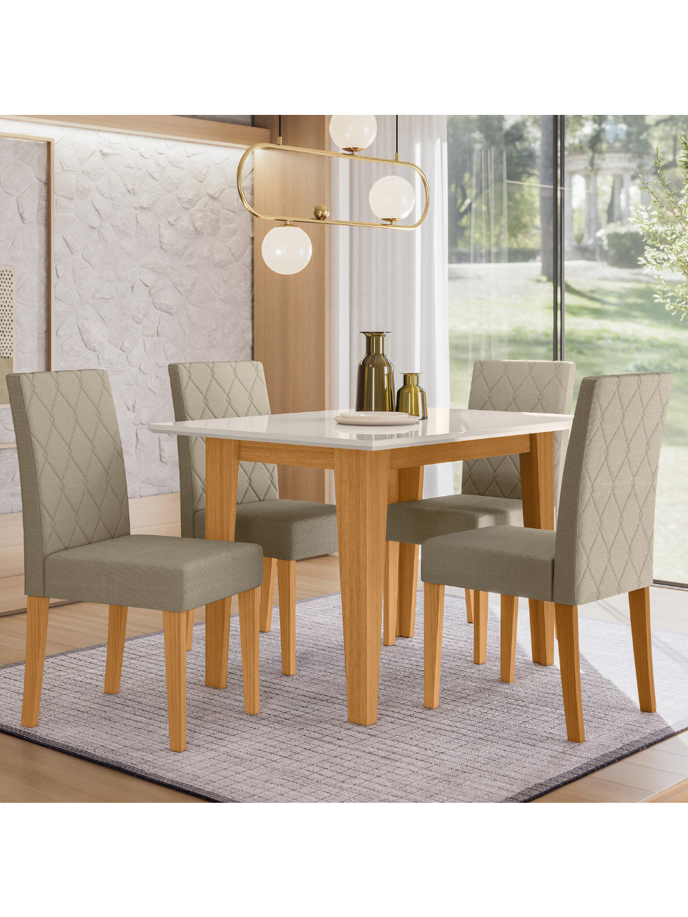 Sala de Jantar Kate 120x90 Com Vidro 4L Cadeiras Jade Poliman Móveis