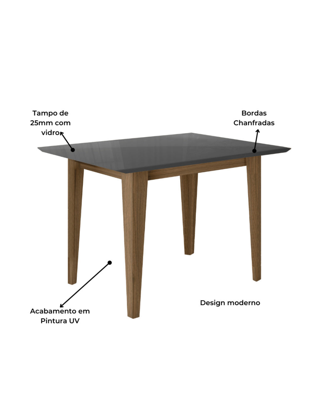 Sala de Jantar Kate 120x90 Com Vidro 4L Cadeiras Josi Poliman Móveis