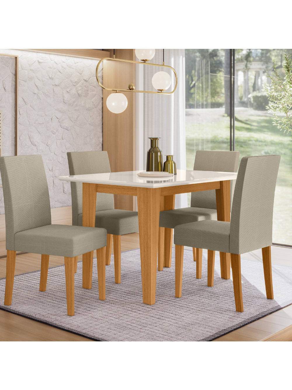 Sala de Jantar Kate 120x90 Com Vidro 4L Cadeiras Josi Poliman Móveis