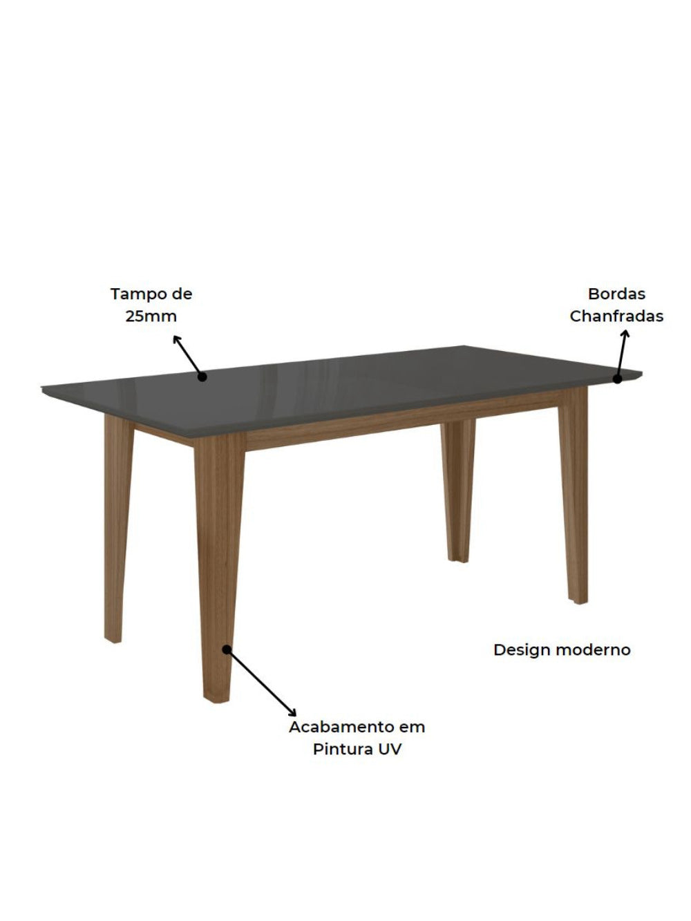 Sala de Jantar Liz 160x90 Com Vidro 6L Cadeiras Jade Poliman Móveis