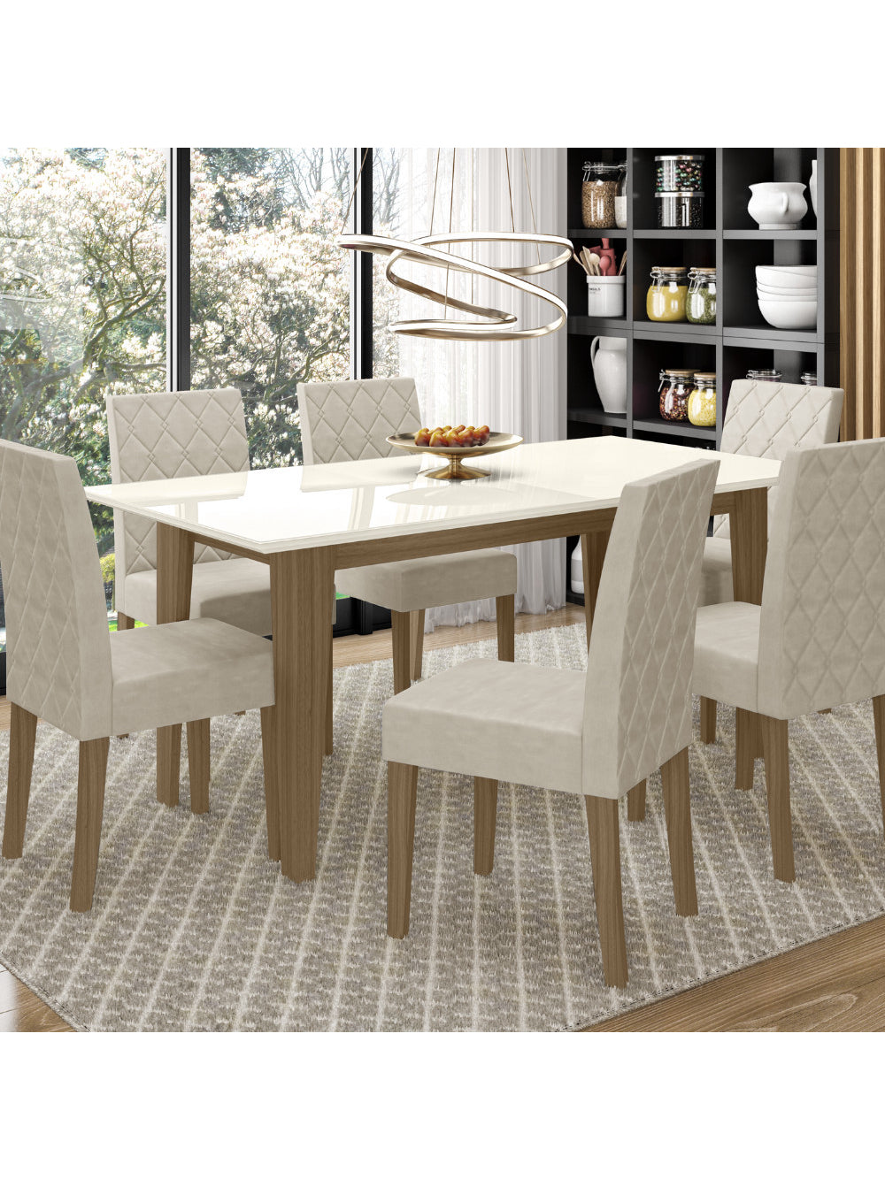Sala de Jantar Liz 160x90 Com Vidro 6L Cadeiras Jade Poliman Móveis