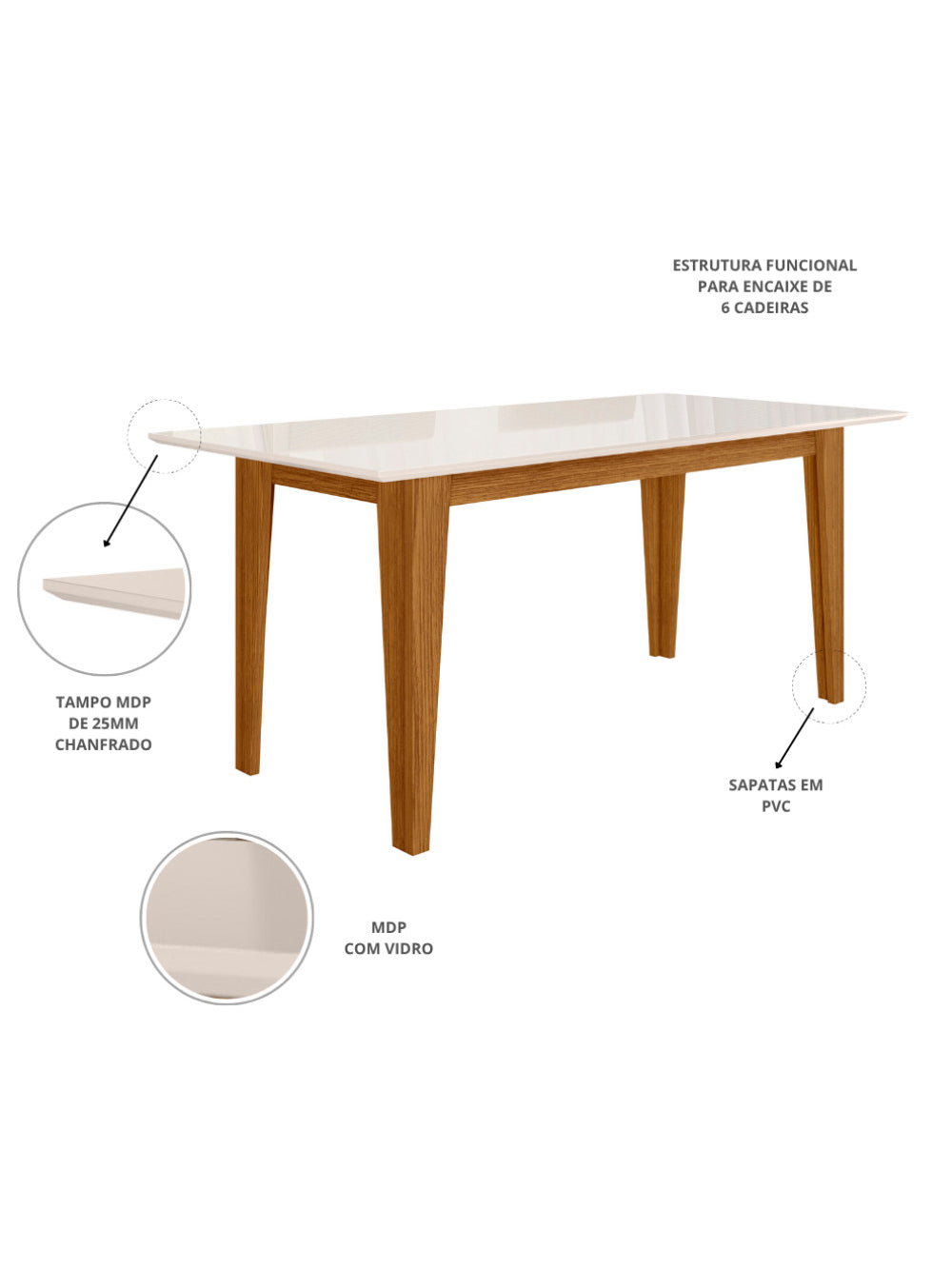 Sala de Jantar Liz 160x90 Com Vidro 6L Cadeiras Jade Poliman Móveis