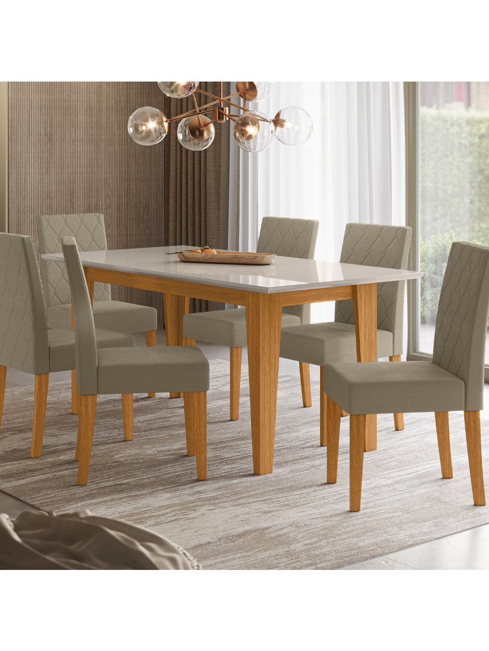 Sala de Jantar Liz 160x90 Com Vidro 6L Cadeiras Jade Poliman Móveis