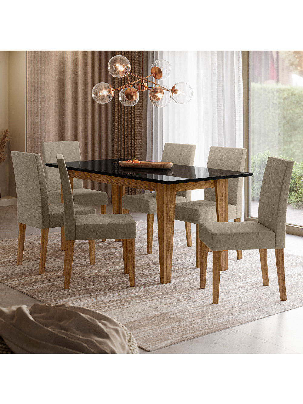 Sala de Jantar Liz 160x90 Com Vidro 6L Cadeiras Josi Poliman Móveis