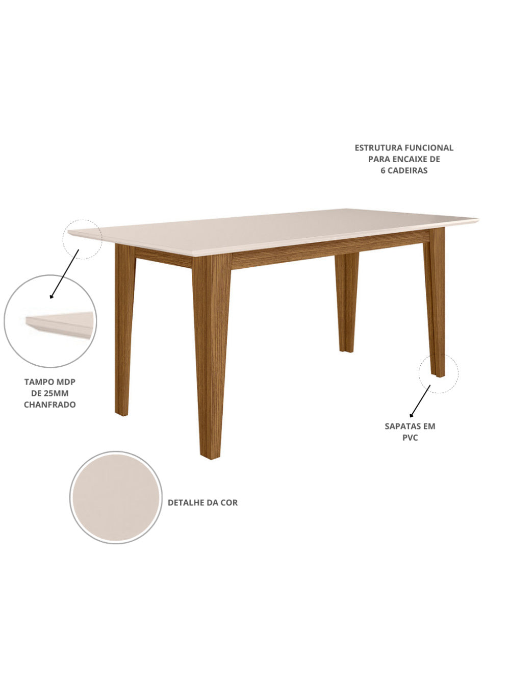 Sala de Jantar Liz 160x90 Com Vidro 6L Cadeiras Josi Poliman Móveis