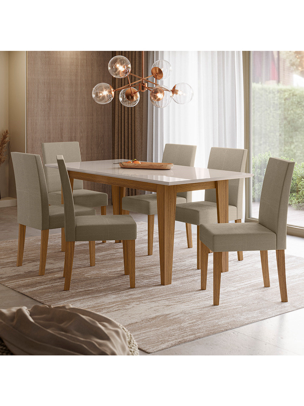 Sala de Jantar Liz 160x90 Com Vidro 6L Cadeiras Josi Poliman Móveis