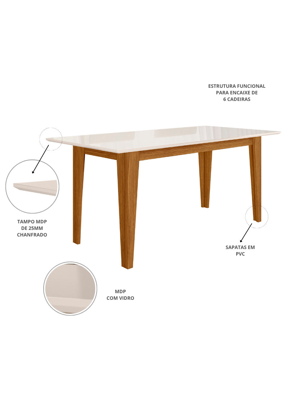 Sala de Jantar Liz 160x90 Com Vidro 6L Cadeiras Josi Poliman Móveis