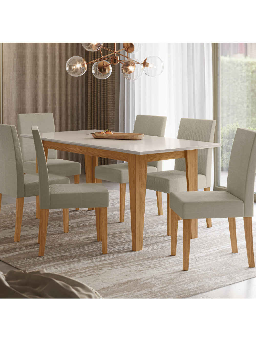 Sala de Jantar Liz 160x90 Com Vidro 6L Cadeiras Josi Poliman Móveis