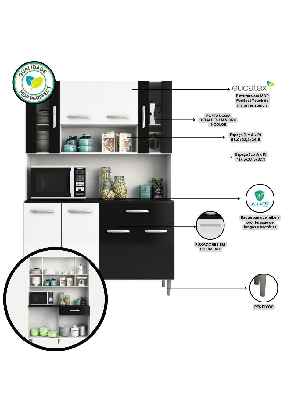 Kit Cozinha 8 Portas 1 Gaveta Gabi Poliman Móveis
