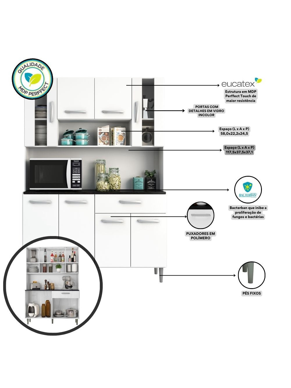 Kit Cozinha 8 Portas 1 Gaveta Gabi Poliman Móveis