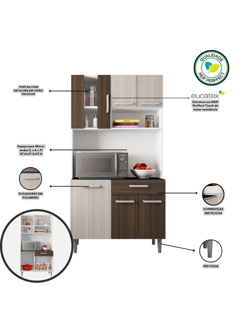 Kit Cozinha 6 Portas 1 Gaveta Carol Poliman Móveis