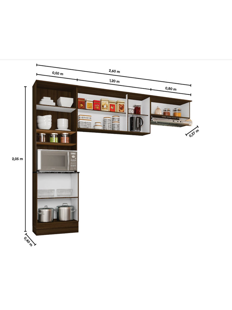 Cozinha Compacta Paneleiro e Aéreo 260 cm Paris Poliman