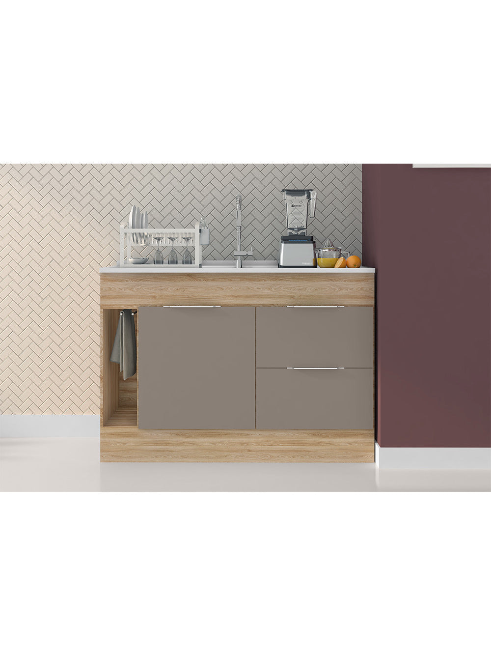 Balcão 1 Porta 2 Gavetas e Toalheiro 120 cm sem tampo Ferrara Poliman - Carvalho oak e Fume