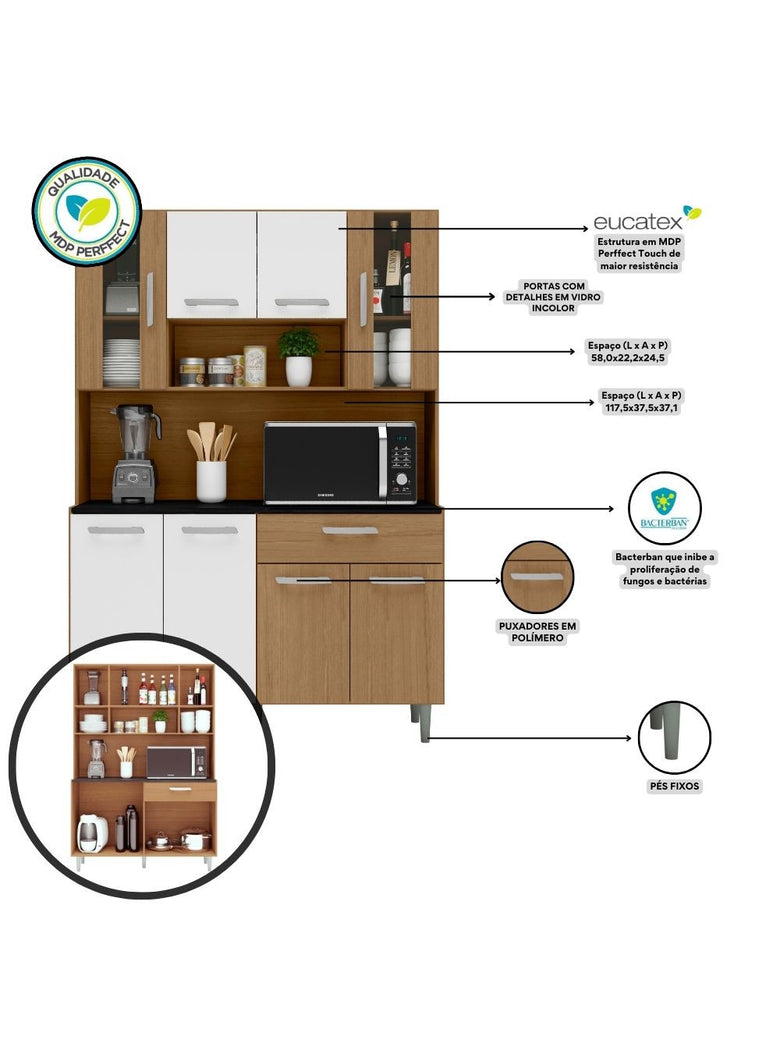 Kit Cozinha 8 Portas 1 Gaveta Gabi Poliman Móveis
