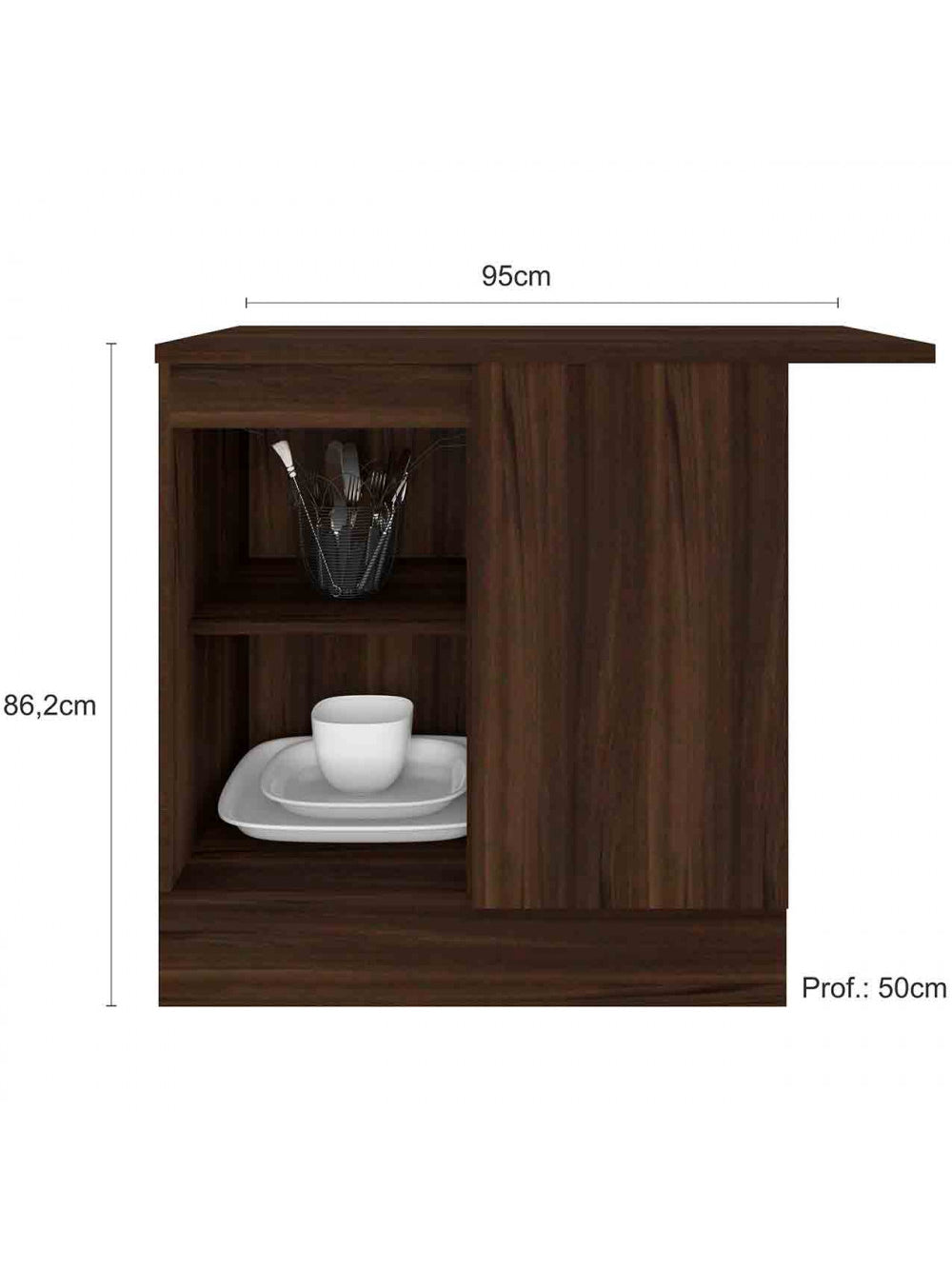 Balcão com Tampo Reto para Canto 1 Porta Olivia