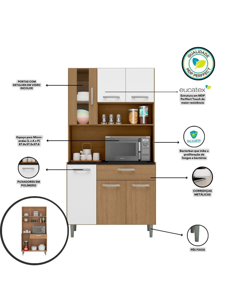 Kit Cozinha 6 Portas 1 Gaveta Carol Poliman Móveis