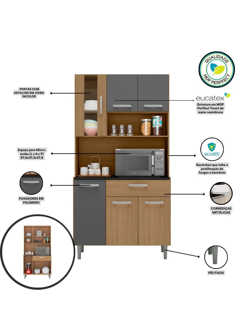 Kit Cozinha 6 Portas 1 Gaveta Carol Poliman Móveis