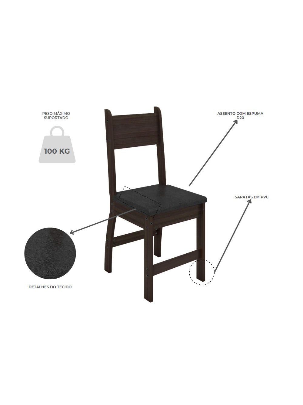 Conjunto Mesa com 4 Cadeiras Milano Poliman Móveis