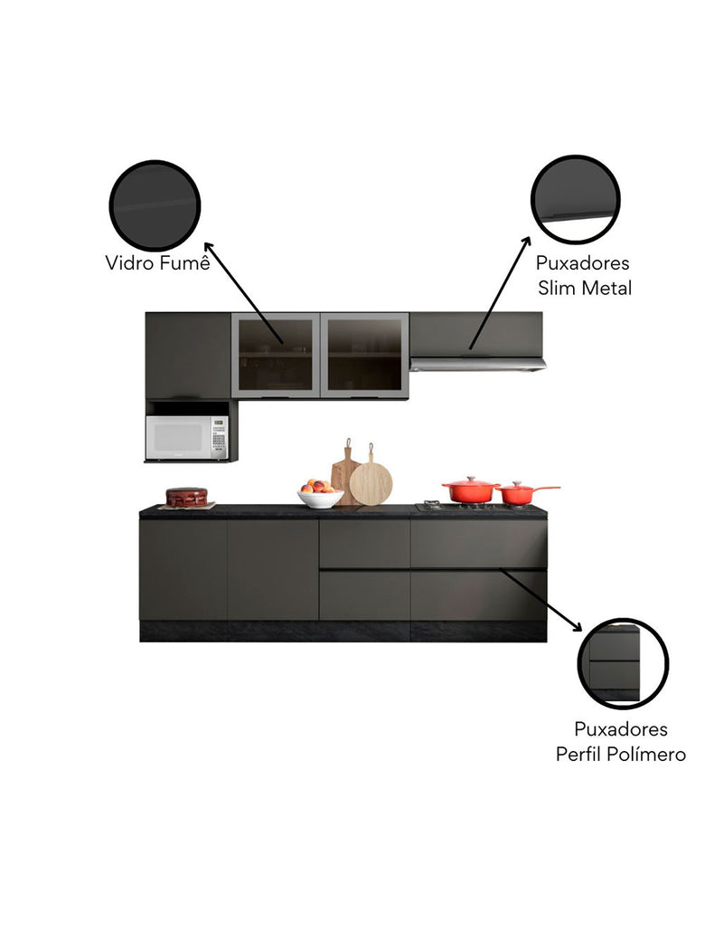 Cozinha Completa Etna 7 peças Balcão Cooktop Poliman Móveis