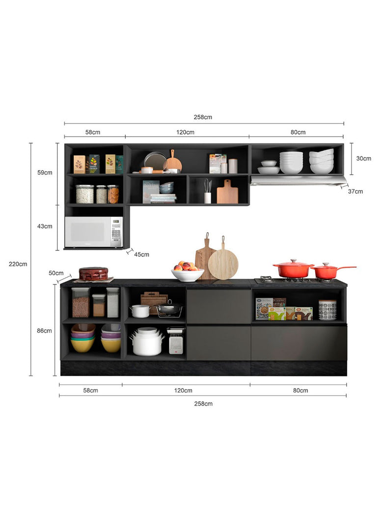 Cozinha Completa Etna 7 peças Balcão Cooktop Poliman Móveis