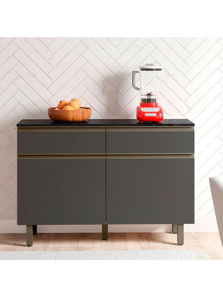 Balcão Cozinha com Tampo 120 cm 2 Portas 2 Gavetas Porto Poliman