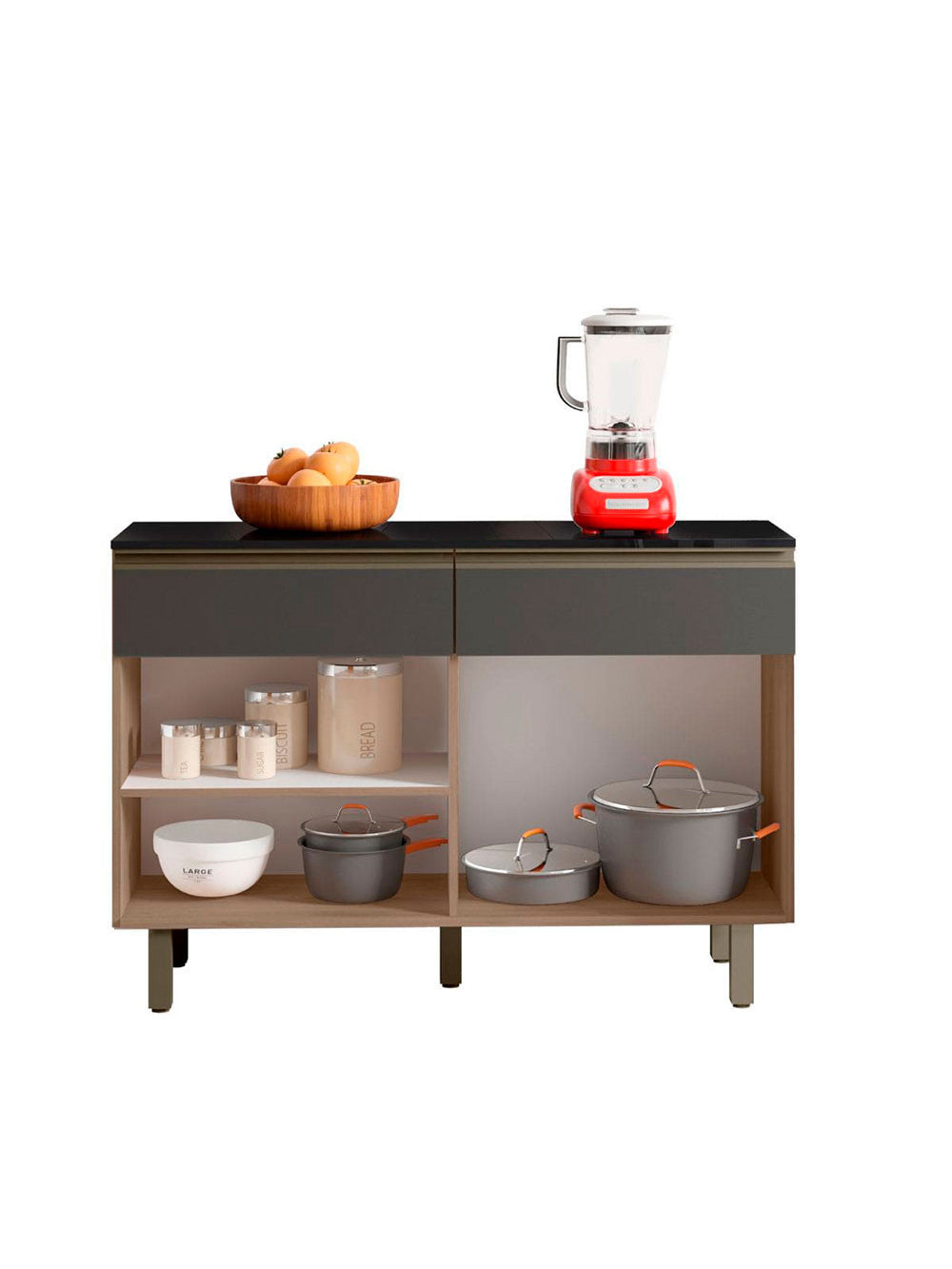 Balcão Cozinha com Tampo 120 cm 2 Portas 2 Gavetas Porto Poliman