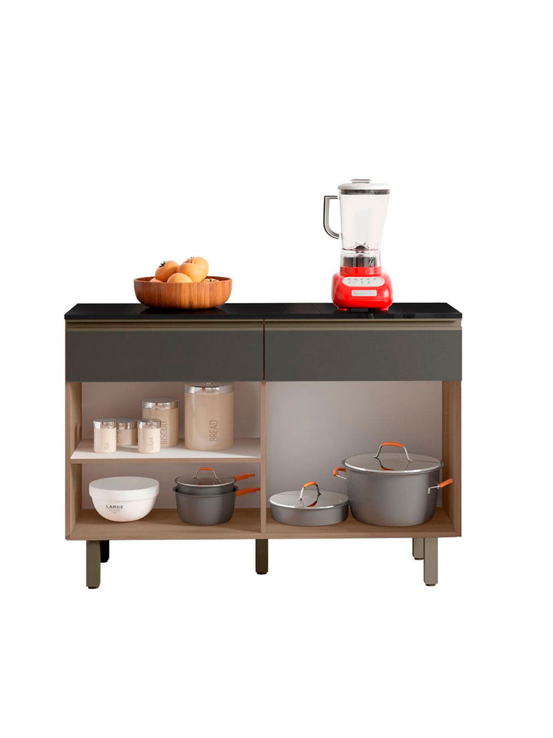 Balcão Cozinha com Tampo 120 cm 2 Portas 2 Gavetas Porto Poliman