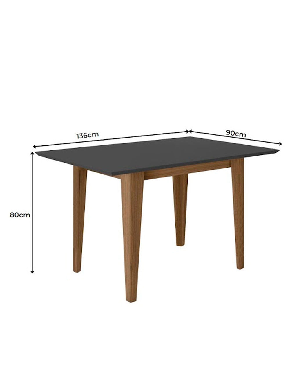 Mesa para Sala de Jantar 136cm Retangular Tampo Chanfrado Kate Poliman - Carvalho com Grafite