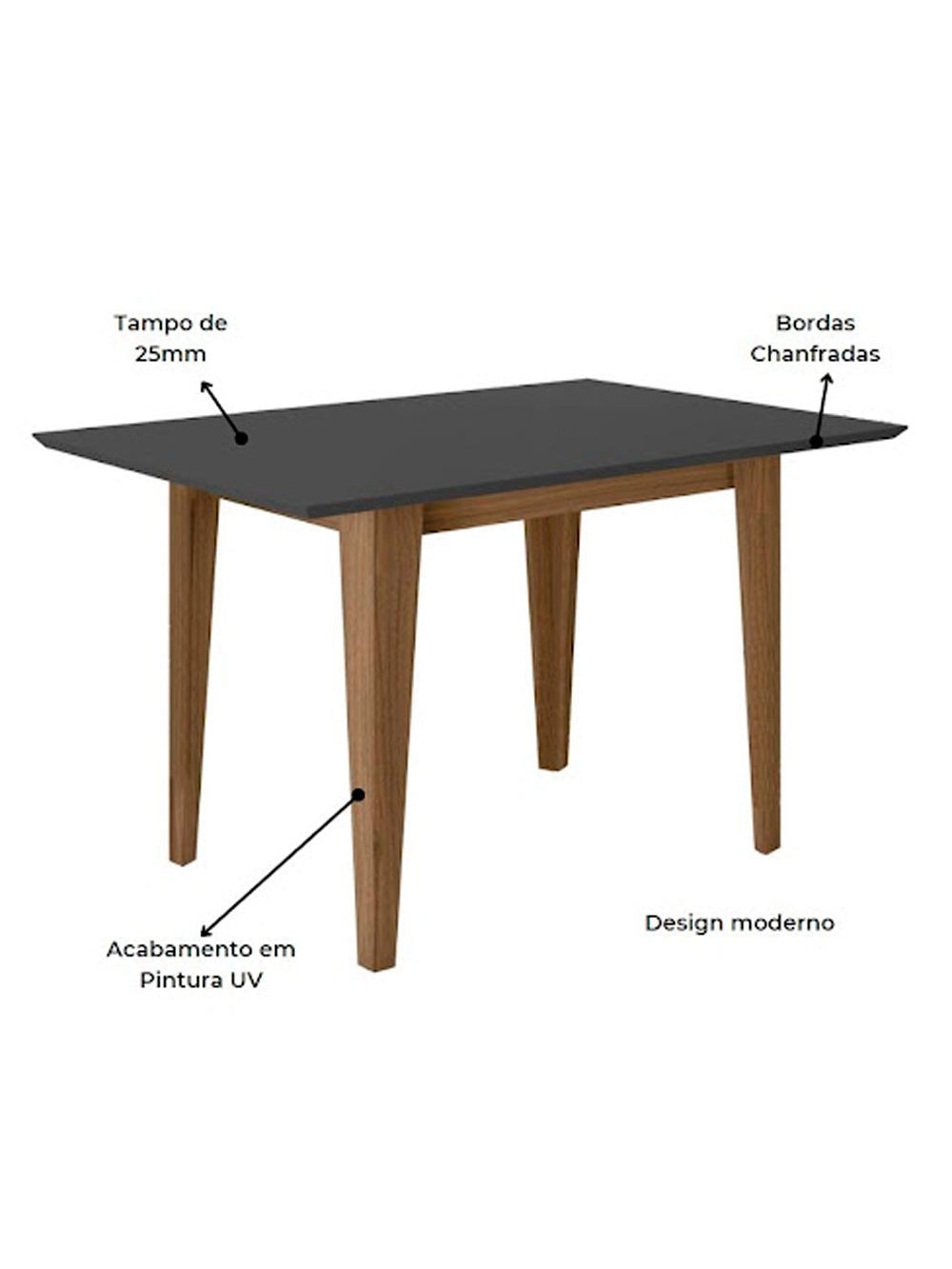 Mesa para Sala de Jantar 136cm Retangular Tampo Chanfrado Kate Poliman