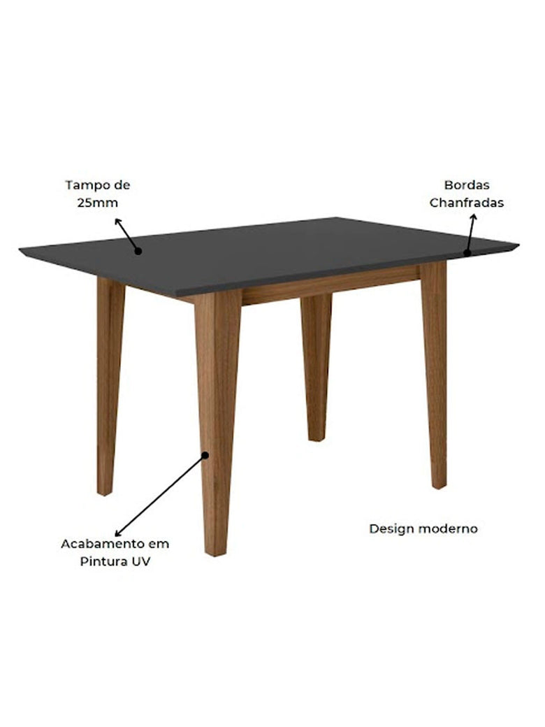 Mesa para Sala de Jantar 136cm Retangular Tampo Chanfrado Kate Poliman