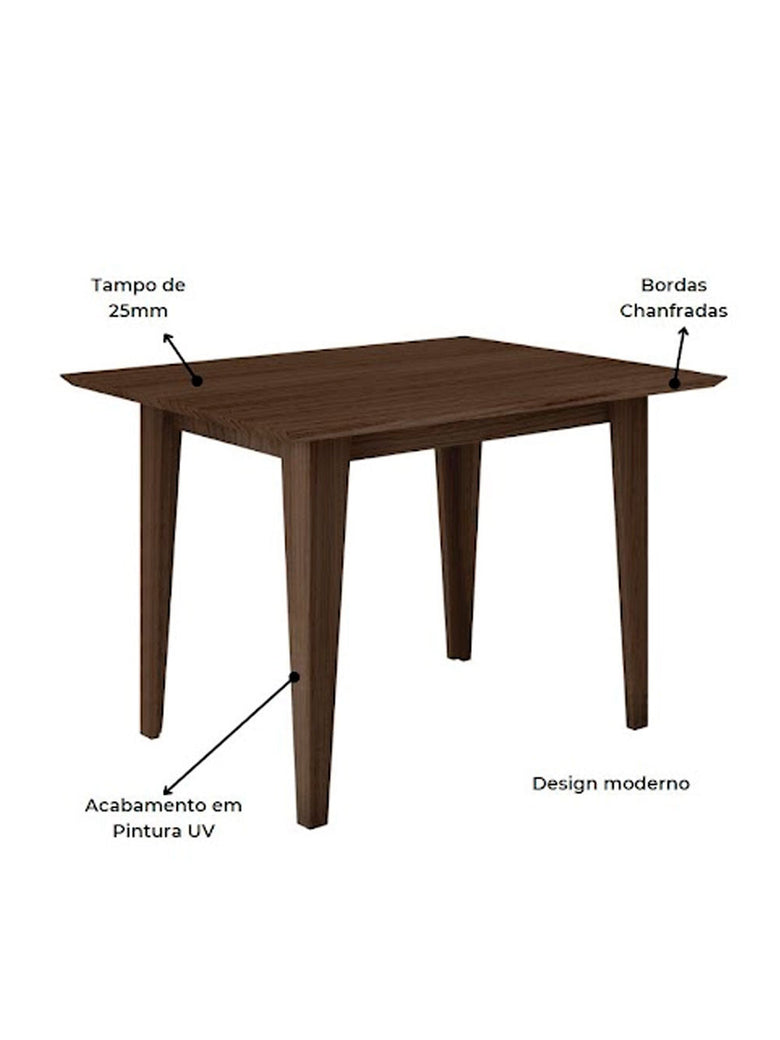Mesa para Sala de Jantar 120cm Retangular Tampo Chanfrado Kate Poliman