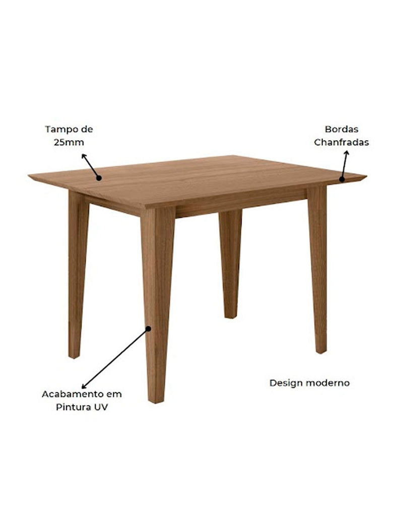 Mesa para Sala de Jantar 120cm Retangular Tampo Chanfrado Kate Poliman