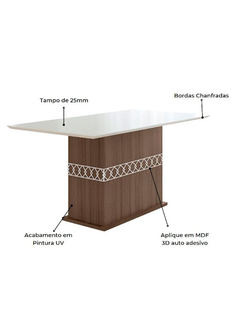 Mesa para Sala de Jantar 160cm Retangular Tampo Chanfrado Agata Poliman - Carvalho com Off White