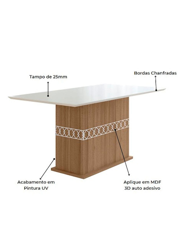 Mesa para Sala de Jantar 160cm Retangular Tampo Chanfrado Agata Poliman