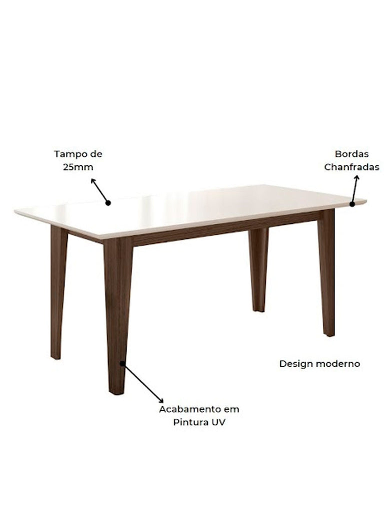 Mesa para Sala de Jantar 160cm Retangular Tampo Chanfrado Liz Poliman